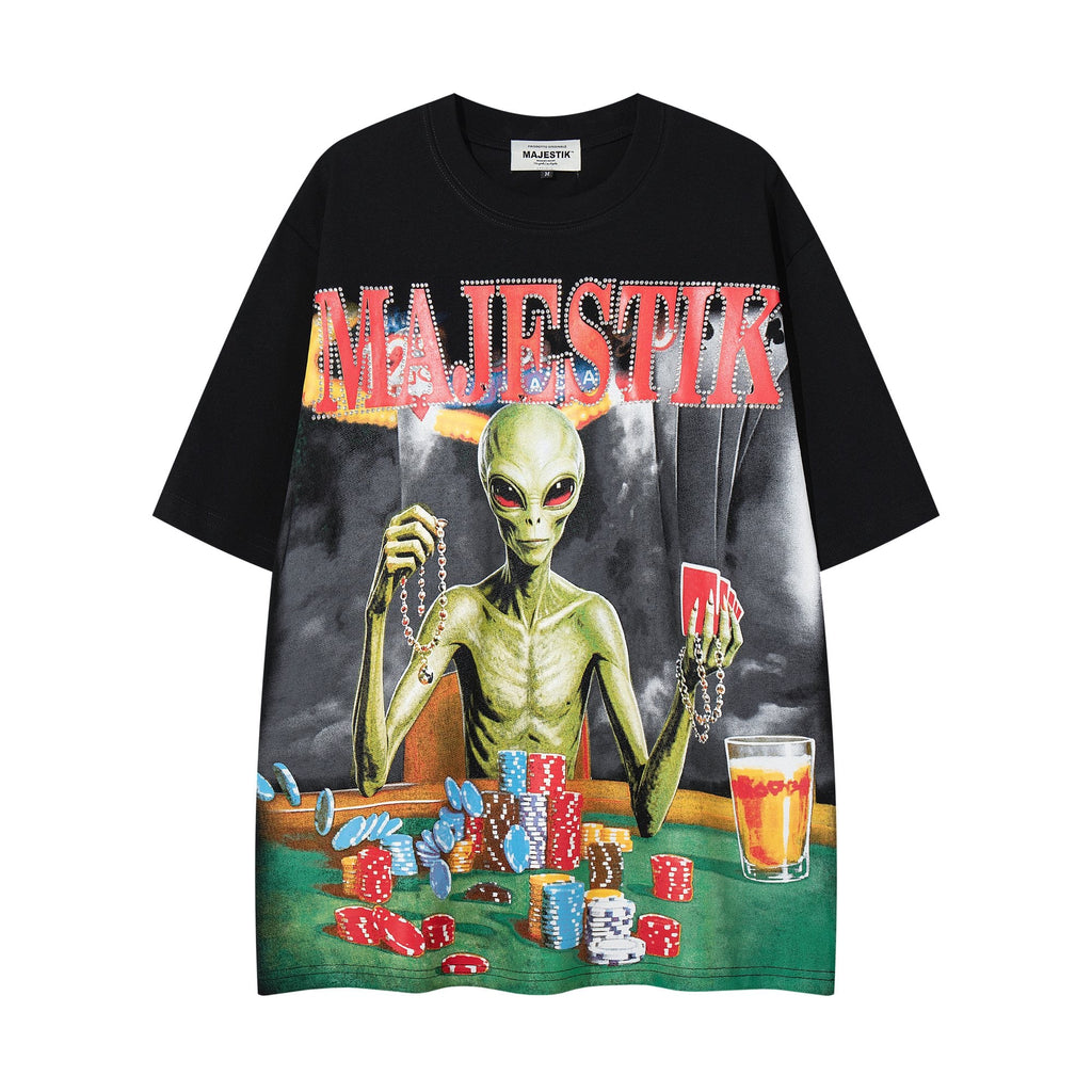 MAJESTIK Distressed Rhinestone Graphic T-Shirt